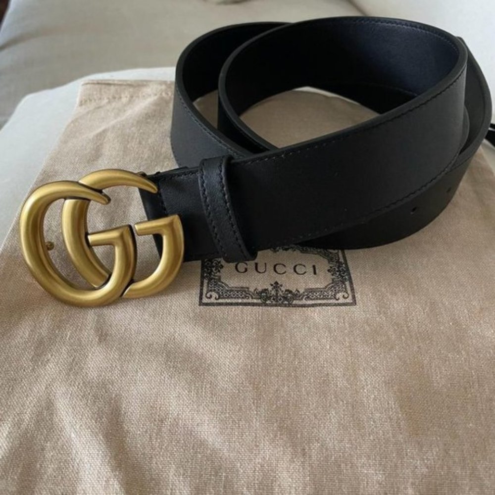 Gucci Leather Belt with Double-G Gold Buckle (Size 95  / 38 inch)